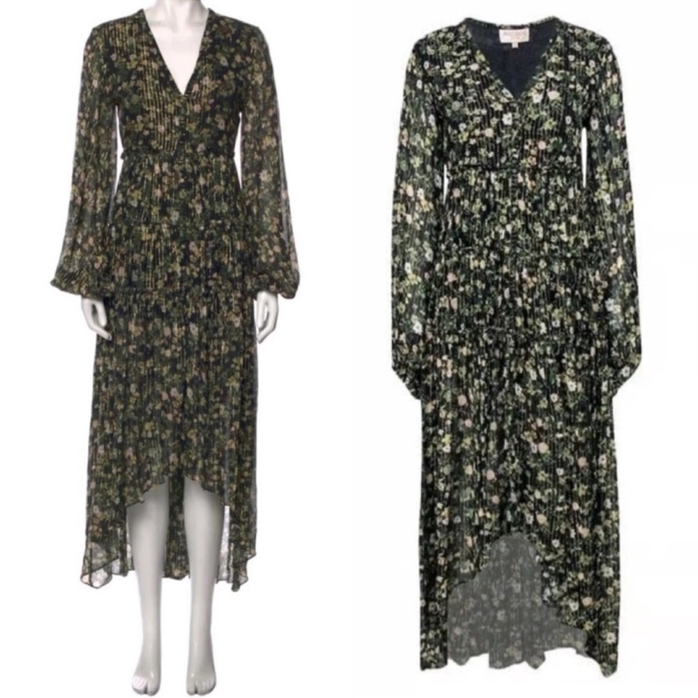 Rococo Sand hi low shimmer green midi dress M